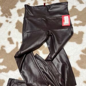 NWT SPANX faux leather full length leggings wine color